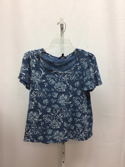 Lucky Brand Size Small Blue Floral Short Sleeve Top