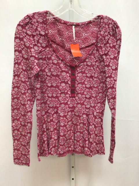 Free People Size Small Gray/Pink Long Sleeve Top