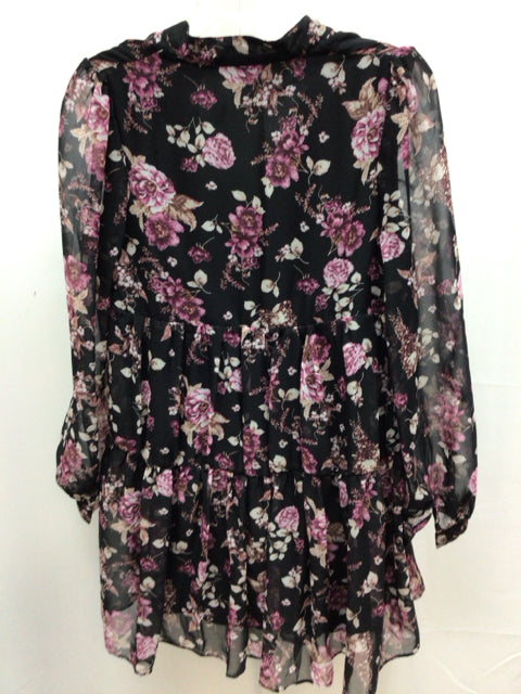 Nasty Gal Size 8 Black Floral Long Sleeve Tunic