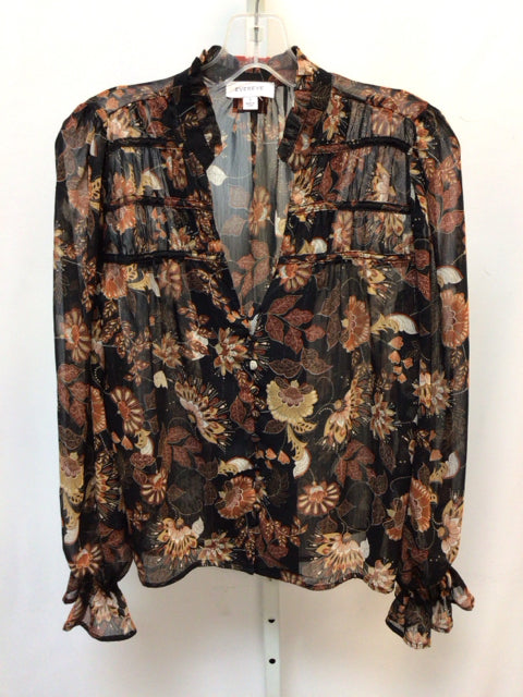 Evereve Size Small Black Floral Long Sleeve Top