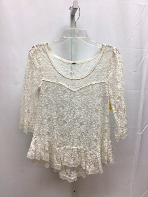 Free People Size XS Cream Lace 3/4 Sleeve Top