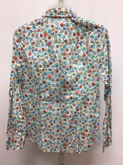 JCrew Size 8 White Floral Long Sleeve Top