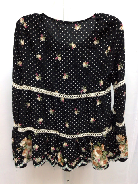 entro Size Large Black Floral Long Sleeve Top