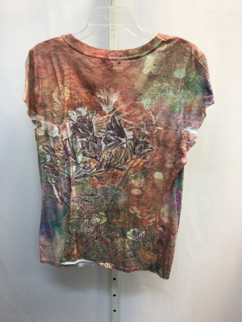 Coldwater Creek Size XL Coral Print Short Sleeve Top