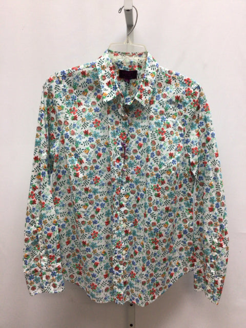 JCrew Size 8 White Floral Long Sleeve Top