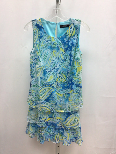 Size 4 lauren Aqua/yellow Sleeveless Dress