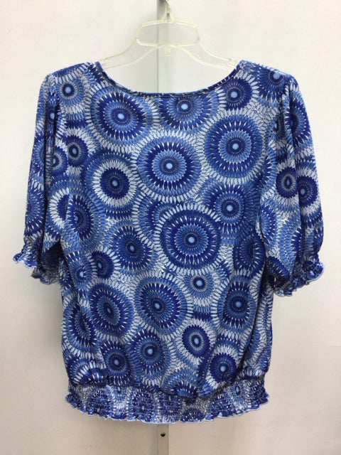 Mello Day Size Large Blue Print 3/4 Sleeve Top