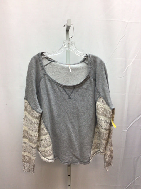 Free People Size Small Gray/Cream Long Sleeve Top