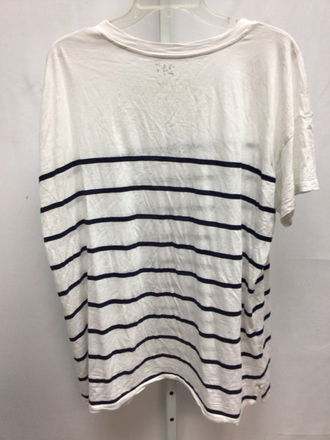 Maurices Size 2X White/Navy Short Sleeve Top