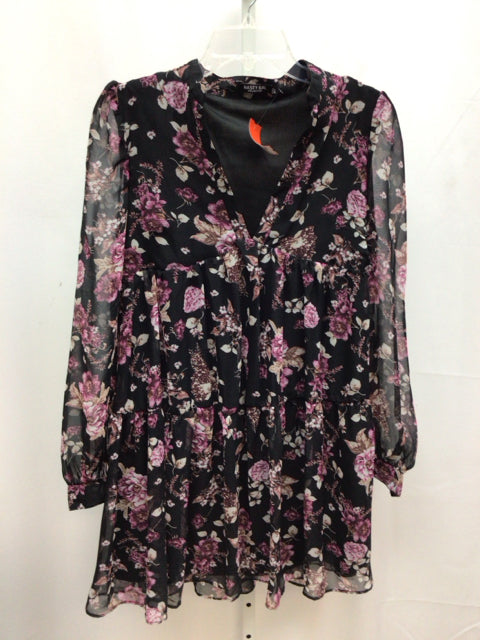 Nasty Gal Size 8 Black Floral Long Sleeve Tunic