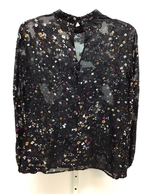 Club Monaco Size Small Black Floral Long Sleeve Top
