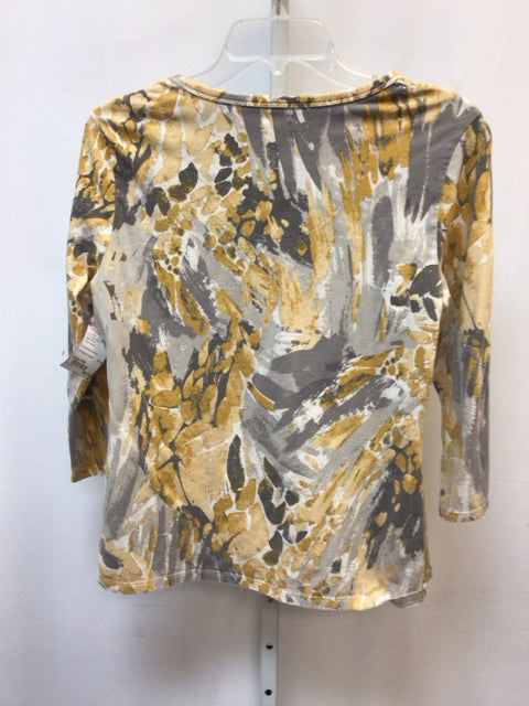 Style & Co. Size PM Gray/Yellow 3/4 Sleeve Top