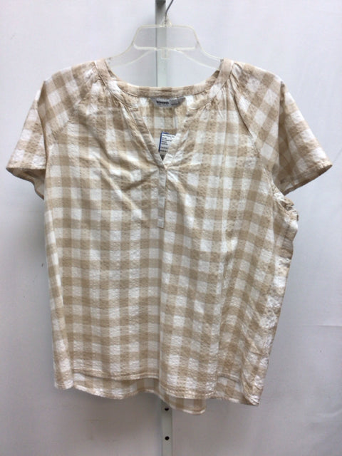 Sonoma Size Large Tan/White Short Sleeve Top