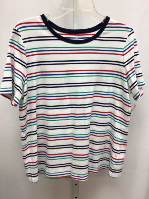 Lands End Size 1X White Stripe Short Sleeve Top