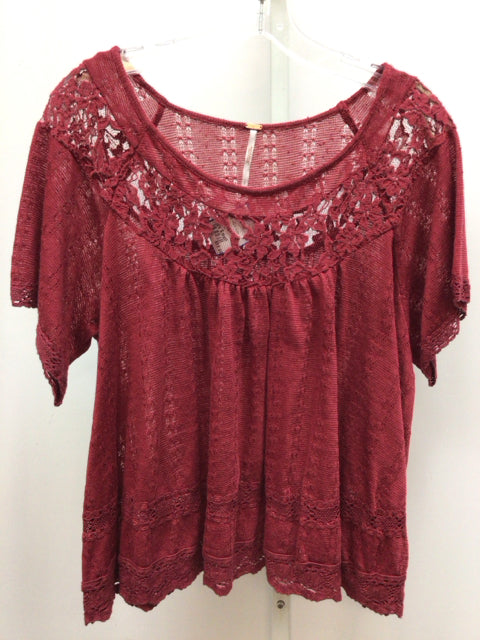 Free People Size Small Magenta Short Sleeve Top