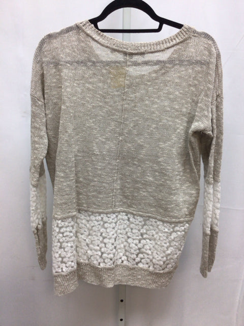 French Connection Size Medium Tan/Cream Long Sleeve Sweater