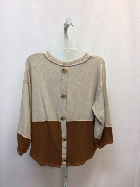 BLU PEPPER Size Small Cream/Brown Long Sleeve Top