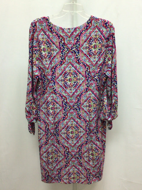 Size Chico's 2 (Large) Chico's Pink/Blue 3/4 Sleeve Dress