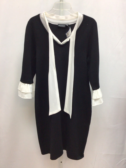 Size Large Nina Leonard Black/White Long Sleeve Dress