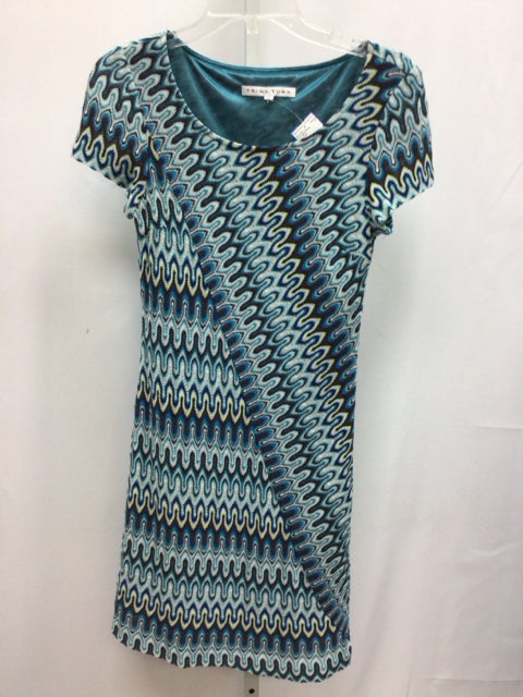 Size 4 Trina Turk Teal Print Short Sleeve Dress